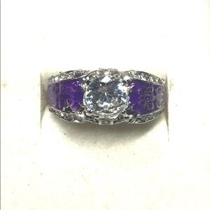 New Sterling silver white topaz w/purple accent statement ring size 5